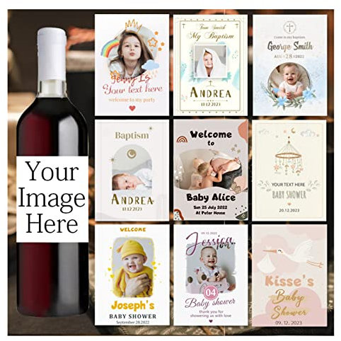 jifu Individueller Foto-Name, Baby-Weinflaschen-Aufkleber, personalisierbar, Druck, Foto, Geburtstag, Taufe, Babyparty, Schwangerschaft, Baby-Ankündigung, individuelle Weinetiketten (10, 20 Stück)