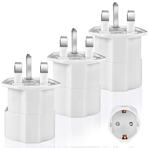 Jewan Adaptateur Prise Anglaise 3 Piècs Adaptateur de Voyage France vers UK Adaptateur Type G, Adaptateur Prise Anglaise vers France Adaptateur Prise Irlande Europe ver UK Dubaï