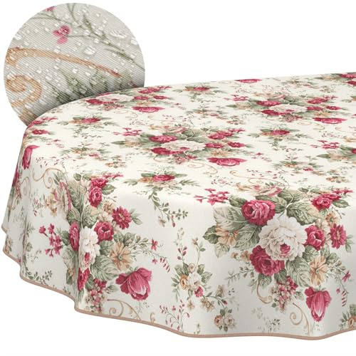 ANRO Tischdecke abwaschbar Rosen mit Saum oval 220x140 cm Tischwäsche | mit Saum eingefasst – schmutz- & wasserabweisend, pflegeleicht – waschbar bei 30 °C – ideal für Garten, Terrasse & Esszimmer