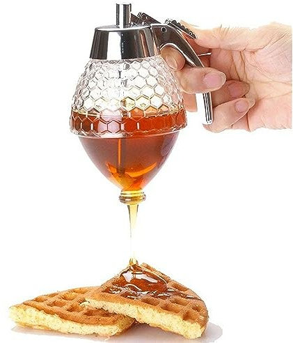 LAVAMI Vorratsgläser – Honigspender mit Ständer, Push-Pull-Honigtopf – kein Tropfen – leicht zu reinigender Honigbehälter, Ahornsirupspender und Zuckerglas – 10 x 8 x 14,5 cm – transparent