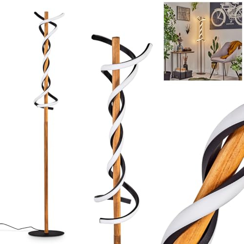 HOFSTEIN LED Stehleuchte Alvarim, moderne Stehlampe aus Holz/Metall/Kunststoff in Natur/Schwarz/Weiß, Bodenleuchte mit Fußschalter, 141,5 cm, 24 Watt, 2100 Lumen, 3000 Kelvin, Wohnzimmer, Schlafzimmer