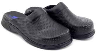 Terlik Sabo Classic ST155 Läderskor Träskor Clogs Tofflor Pantoletter Komfortskor, Män, Svart-WH, EU 43
