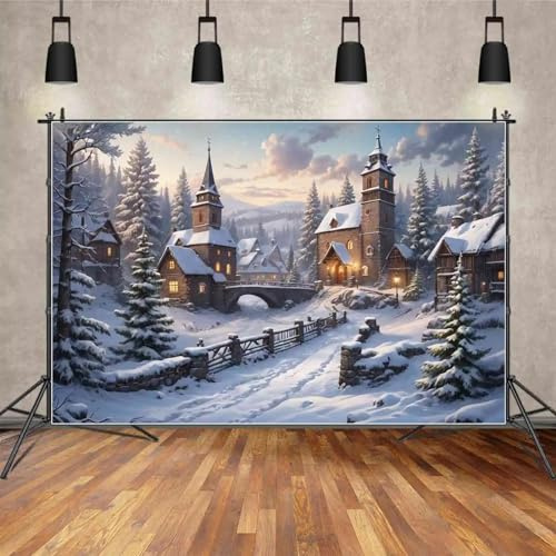 Hintergrund für Weihnachtsdorf, Fotoanruf, Winterdekoration, ländliche Stadt, Bergkiefer, Haus, Zuhause, Foto-Requisiten
