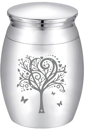 CREATCABIN Urnas Recuerdo Pequeñas del Árbol la Vida,Mini Urna Cremación para Cenizas,Aleación Mariposa,para Compartir,Urna Funeraria,Soporte para Cenizas,Contenedor En Miniatura,4x3cm Plateado