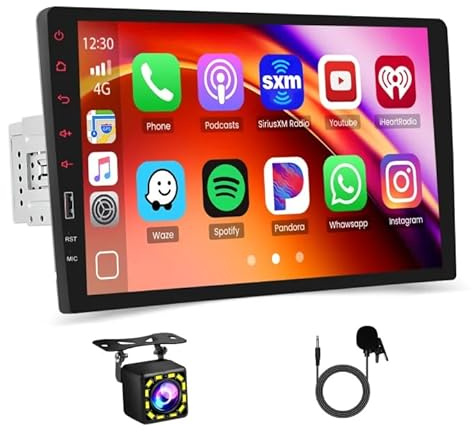 Hikity Inalámbrica CarPlay 1 DIN Radio de Coche con Pantalla, 9 Pulgadas de Pantalla Táctil Bluetooth Estéreo Android Coche, Android Auto FM Am EQ Mirror Link USB SWC