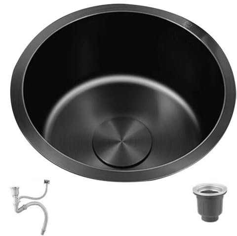 Lavello a sifone nano rotondo a vasca singola in acciaio inox lavabo per verdure di piccole dimensioni bar lavello a vasca singola piccolo mini lavabo sottopiano facile da pulire (colore: acciaio