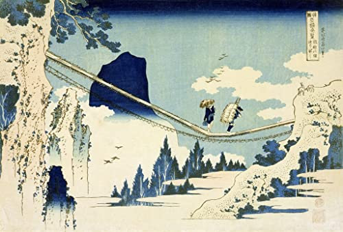 GKAZGQPR Berühmte Gemälde Gemälde Fotodruck Drucken Ölgemälde Die hängebrücke Zwischen hida und etchu von katsushika Hokusai Bilder Deko Kunstwerk für Wohnzimmerdekoration 60x90cm