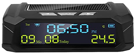 Solimery Reloj Solar Digital para AutomóVil con Pantalla LCD Fecha de Hora Pantalla de Temperatura en el AutomóVil para DecoracióN de Piezas de AutomóViles Personales Al Aire Libre B