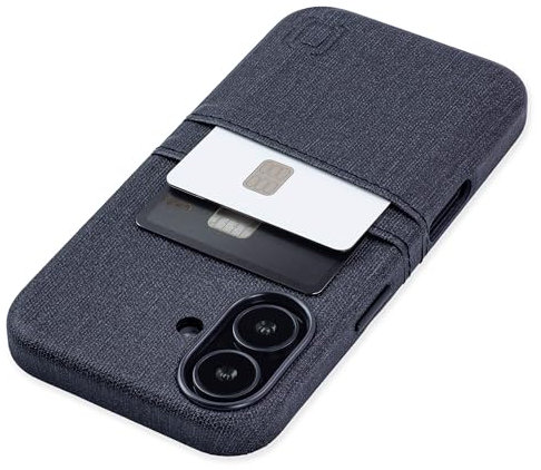 Dockem Kartenetui für iPhone 16 mit Integrierter Metallplatte für Magnetischen Befestigung und 2 Kartenfächer: M2 Luxe Canvas-Stil Kunstleder Kartenhülle (Kohlschwarz)