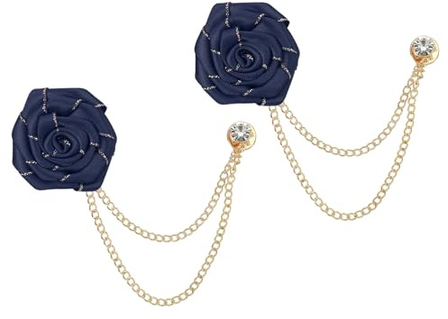 QUARKZMAN Broches à Chaîne Fleur cm, Broche Costume Revers Homme Marié en Alliage Tissu, Chaînes Suspendues de Costumes Bordure Dorée pour Mariage Dîner Cérémonie, PCS
