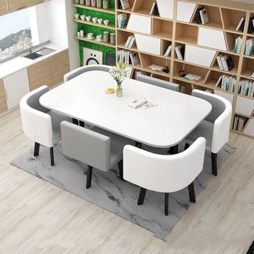 Esstisch mit 6 Stühlen Set, Essgruppe Küchentisch mit Kunstleder Stuhl, Konferenztisch Balkon Esstisch for Küche Esszimmer Wohnzimmer(Grau)