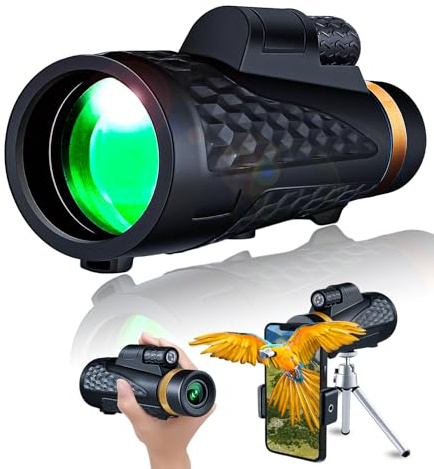18x62 Monokular-Teleskop for Erwachsene – Hochleistungs-HD-Monokular mit Stativ und Adapter, wasserdichte Nachtsicht bei schwacher Beleuchtung, Monokular mit großem Objektiv – for Wildtiere, Vogelbeob