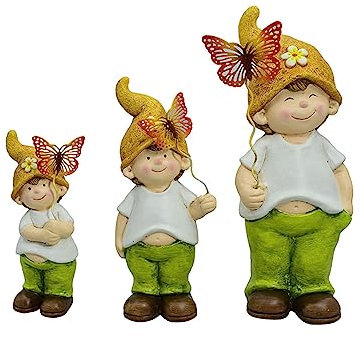 Pitadue Little Boy Figur Gartendekoration Set mit 3 Skulpturen, Hof, Keramik, Landschaftsdekoration, für Schreibtisch-Ornament