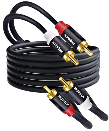 ZEQKULW 2RCA Audio Video Cable 15 ft 2RCA Male to 2RCA Male Stereo Audio RCA Cables Dual Shielded Gold-Plated 2 RCA Stereo Cable for car Audio Cord, Hi-Fi Systems or Home Theater, HDTV (Black, 15FT)