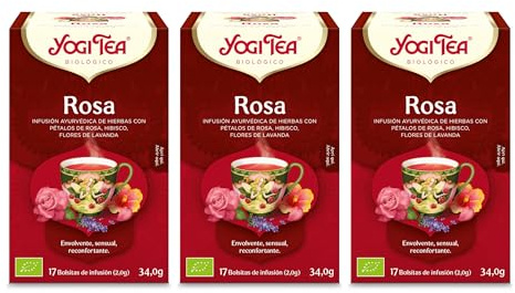 Yogi Tea - Rosa - Infusión Ayurvédica - Mezcla de Rosa, Hibisco y Lavanda - Sin Cafeína - 3x17 bolsitas (51 bolsitas en total)