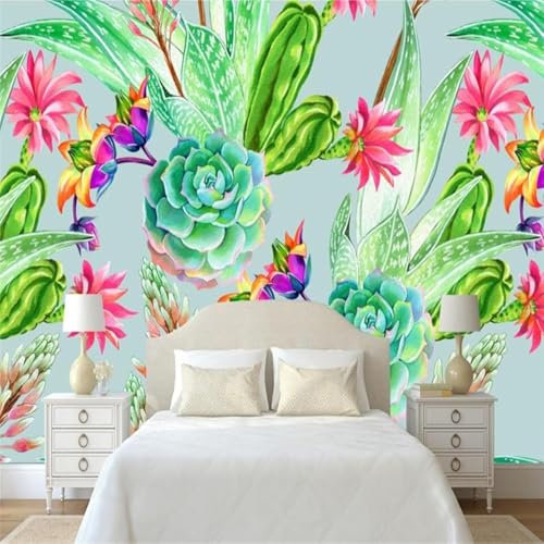 Tzxztt Simple Green Plants Red Flowers Modern 3D Wallpaper Embossed Silk Neutral Tones Material Ideal for Living Room Bedroom-300cm×210cm