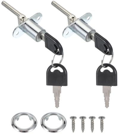 sourcing map Drawer Lock with Keys, 16mm(5/8) Zinc Alloy File Cabinet Lock Cylinder Desk Cabinet Locks Keyed Different for Office Wardrobe Locker Showcase, Silver Pack of 2