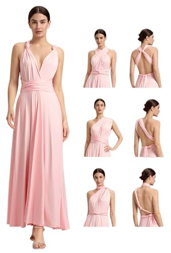 Ever-Pretty Vestido Infinito Dama de Honor Largo Convertible Talla Grande Multidir Boda Ección Fiesta Rosado L