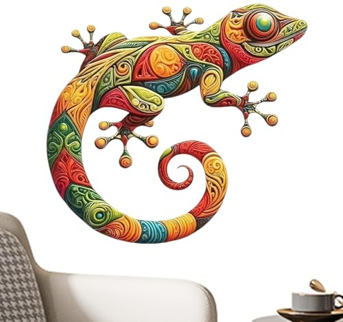 Gecko Wall Art - 30x27.3x0.1cm Gecko Wall Art Decor Outdoor Decorations | Iron Waterproof Colorful Sculpture Home Decoration | Metal Garden Statues For Yard Fence Patio Indoor Outdoor