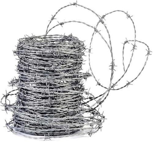 4 Point Barbed Wire Fence, Barbs Barbed Wire Galvanised Roll, Barrier Wire Roll Razor for Balcony Garden Baseball Bat or Crafts,2.5mm,150m(492ft)