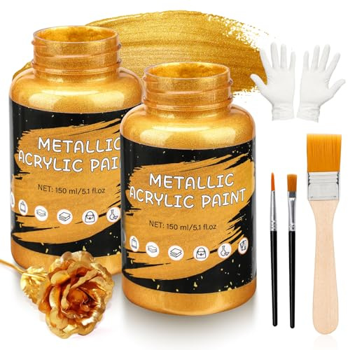 Acrylfarbe Metallic Gold, 300ml Wasserbasierte Goldfarbe, Blattgold zum Basteln, Acrylfarben Wasserfest Gold Farbe für Leinwand, Holz, Ton, Stoff, Keramik, Stein, Glas Craft Supplies