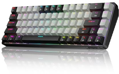 Dierya DK68 60% Wireless Gaming Keyboard, Triple Mode-Bluetooth/2.4GHz/USB-C Mechanical Keyboard,RGB Backlit,3000mAh Battery for Gaming & Office,Red Switch-Black Grey