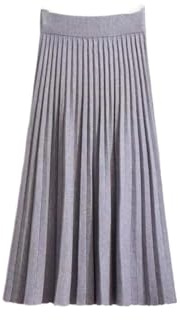 Jupe en tricot pour femme - Taille haute - Élastique - Taille haute - Fine - En laine - Plissée unie, gris, Taille unique