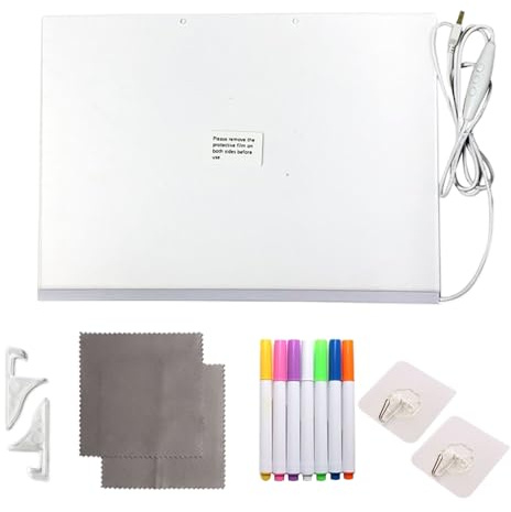 xowwyue Pizarra LED con Colores | Pizarra Acrílica Borrable con Luz,Herramienta de Escritura Acrílica con Bolígrafos de 7 Colores para Notas y Dibujos
