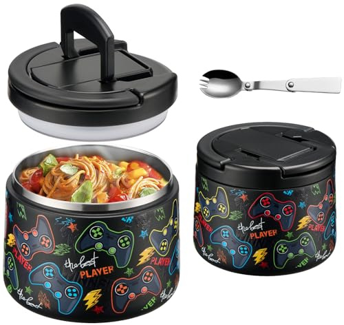 Itslife Thermobehälter für Essen 420ml, Warmhaltebehälter Essen Edelstahl mit Deckel und Löffel, Thermo Lunchbox Kinder Auslaufsicher, Essensbehälter für Picknick, Schulen und Büros, Spielfeld