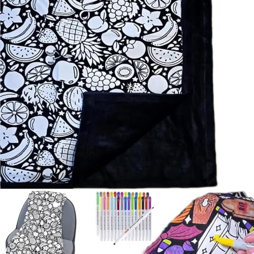 INPUS Manta para colorear de bricolaje, mantas para colorear para adultos, colorea tus propias mantas, proyecto creativo de arte de dibujo personalizado, manta de forro polar suave y acogedora