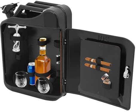 RUETERY Tragbare Mini-Bar, Kanister 20L, Whisky Zigarren Set Mit Schloss, Integrierte Halterung Für Feuerzeug Gläser Männer für zu Hause, Camping, Picknicks, Partys