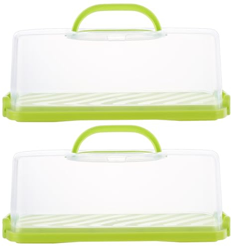 MEIDIV 2 Pack Loaf Cake Box, Cakes Carrier with Handle Rectangular, 36x15.6x13.5CM Loaf Cake Storage Container with Lid Lockable