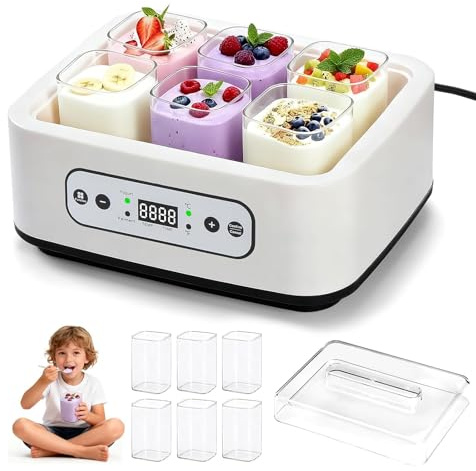 Yogurtera digital automática con 6 vasos, temperatura ajustable y temporizador para yogur, queso, natto, vino de arroz, 1,5 L