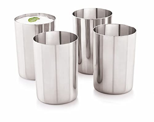 neelam Lot de 4 verres en acier inoxydable de calibre 7, 22, 300 ml, élégants et durables pour eau, jus et boissons, idéal pour un usage quotidien, fête des mères, fêtes, facile à nettoyer, argenté