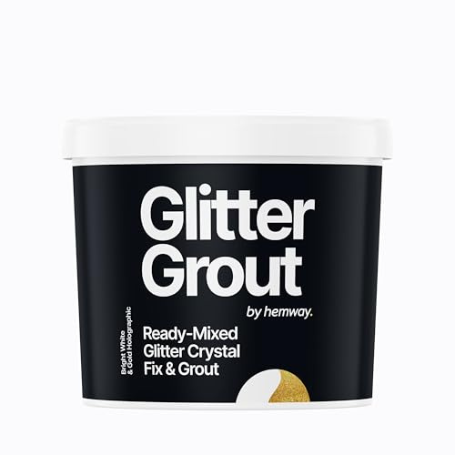 Hemway Gold Holographic Glitter with Bright White Grout 2.5L / 4.5kg Ready Mixed Glitter Grout & Fix | Floor, Wall & Tile Adhesive, Water-Resistant, Anti-Mould, Easy to Use & Fast-Drying