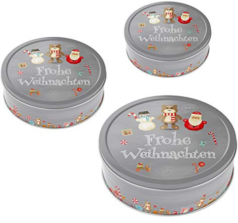 heimtexland ® 3er Set Gebäckdosen Keksdose Vorratsdose Weihnachten Plätzchen Geschenkbox Lebensmittel Aufbewahrung Metalldosen Rund Typ658 Weihnachtstrio
