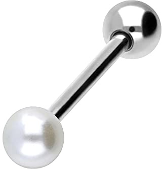 PIERCINGLINE Chirurgenstahl Barbell | SYNTHETISCHE PERLE | Piercing Stab Brust Zunge | Farb- & Größenauswahl