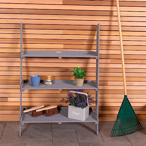 CHARLES BENTLEY Wooden Ladder Planter FSC Wood, Grey H110 x D33 x W79 cm