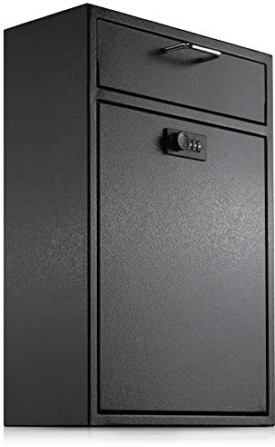 Wall Mounted Lock Box with Combination - 1.2mm Heavy Duty Steel Extra Large Mailbox - Theft Proof Mailbox for Night Key, Deposit, Money, Cash, Paperwork (11'' x 4.75'' x 15.75'')
