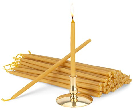 NKlaus Kerzenhalter Messing, 30g, 190 mm, 5mm, 34mm, Gold, Gelb, 41 Stück | Bienenwachs; Handarbeit; Höhe: 190 mm; Durchmesser: 50mm; Gewicht: 30g; Silber; Griechenland; tropffrei