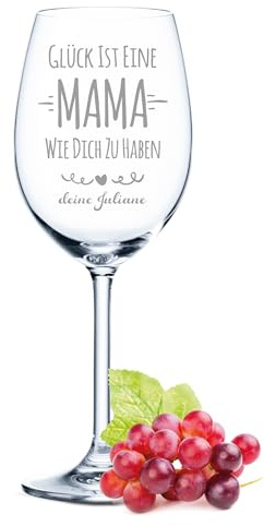 GRAVURZEILE Leonardo Weinglas mit Gravur - Personalisierte Geschenke mit Namen - Glück ist eine Mama wie Dich zu haben - Geburtstagsgeschenke, Farbe Daily