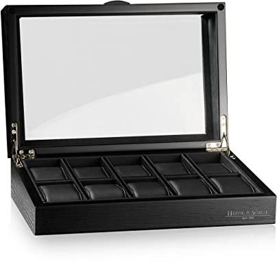 HEISSE & SÖHNE SEIT 1976® Uhrenbox Oxford 10 - Dark Oak Uhrenbox für 10 Uhren - Schwarz