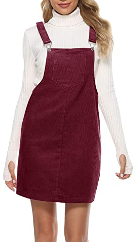 Petalum Latzkleid Damen Cord A Linie Minirock Button Down Trägerkleid Herbst Winter Overall Latzkleid mit Tasche