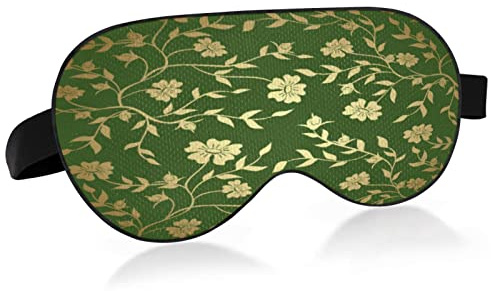 Masque de sommeil floral doré pour femmes et hommes Masque pour les yeux bloquant la lumière lisse et confortable avec sangle réglable pour les voyages, le travail posté