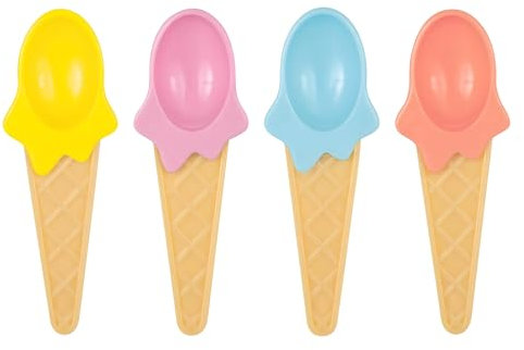 Pastel Ice Cream Cone Plastic Spoon Set - Pack of 4 - Perfect Party Accessory for Kids & Adults