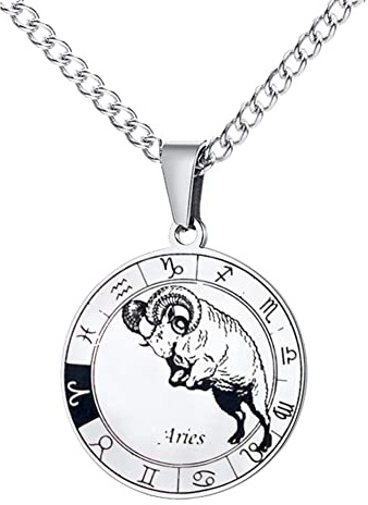 HIJONES Für Männer Runde Münze Sternzeichen Sternzeichen Anhänger Halskette aus Rostfreier Stahl Amulett Halskette Für Frauen Männer Geschenk