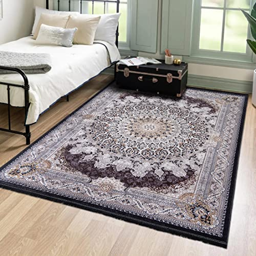 Mazovia Groß Teppich Wohnzimmer 200x300cm Anthrazit Grau Klassisch Stilvoll | Teppich für Schlafzimmer Büro Esszimmer Flur Traditionell Rutschfest Maschinenwaschbar Wetterfest Pflegeleicht Tierfreundlich