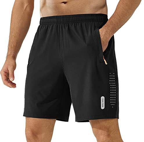 cioiniei Herr snabbtorkande andningsbara utomhussport strandshorts atletiska vandringsshorts med blixtlåsfickor, Svart, XL
