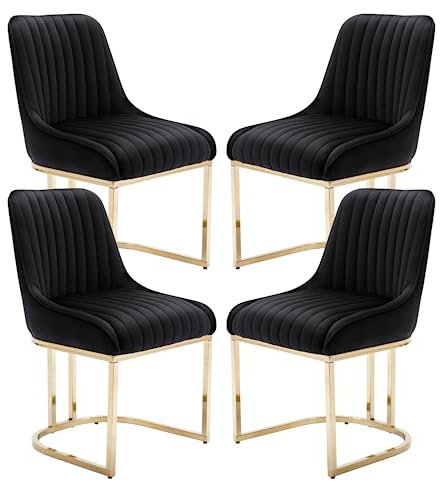 chairus Set med 4 vadderade stolar med sammetsöverdrag för matsal, sovrum, kök, med metallben (svart - 4)
