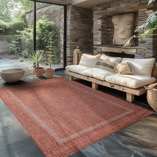 Carpettex Outdoor Teppich Wetterfest 120 x 170 cm Sisal Optik Rot - Ideal für Balkon, Garten, Terrasse und als Küchenteppich - Draußen Teppich Waschbar, Flachgewebe, Wasserfest, Pflegeleicht